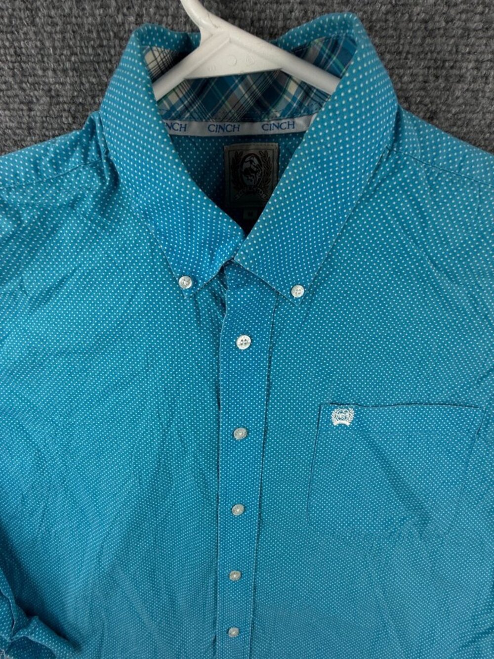 Cinch Long Sleeve Button Up Shirt Men Western Cotton Blue White Dotted Medium